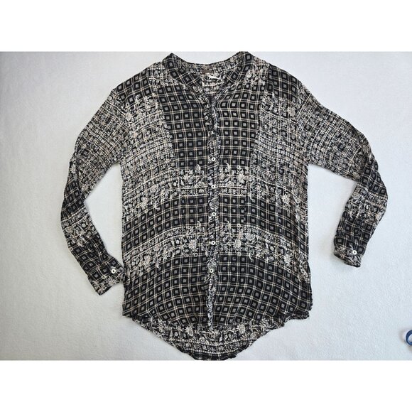 Free People Tops - Free People Black & Cream Checkered Button-Up Womens Shirt Small